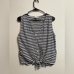 LOFT - Women’s Striped Crinkle‎ Tie Front Tank Top - Navy/White - Size Small